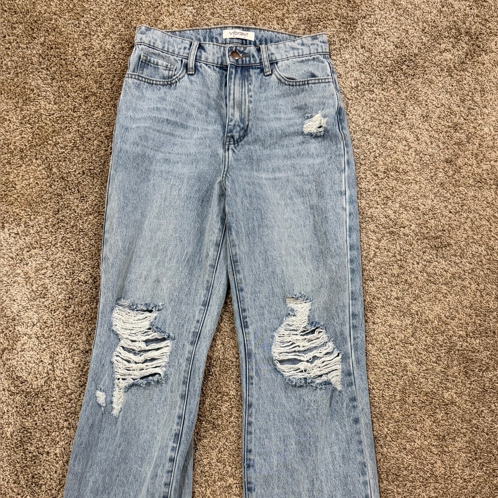Vibrant Light Blue Distressed Wide-Leg Jeans